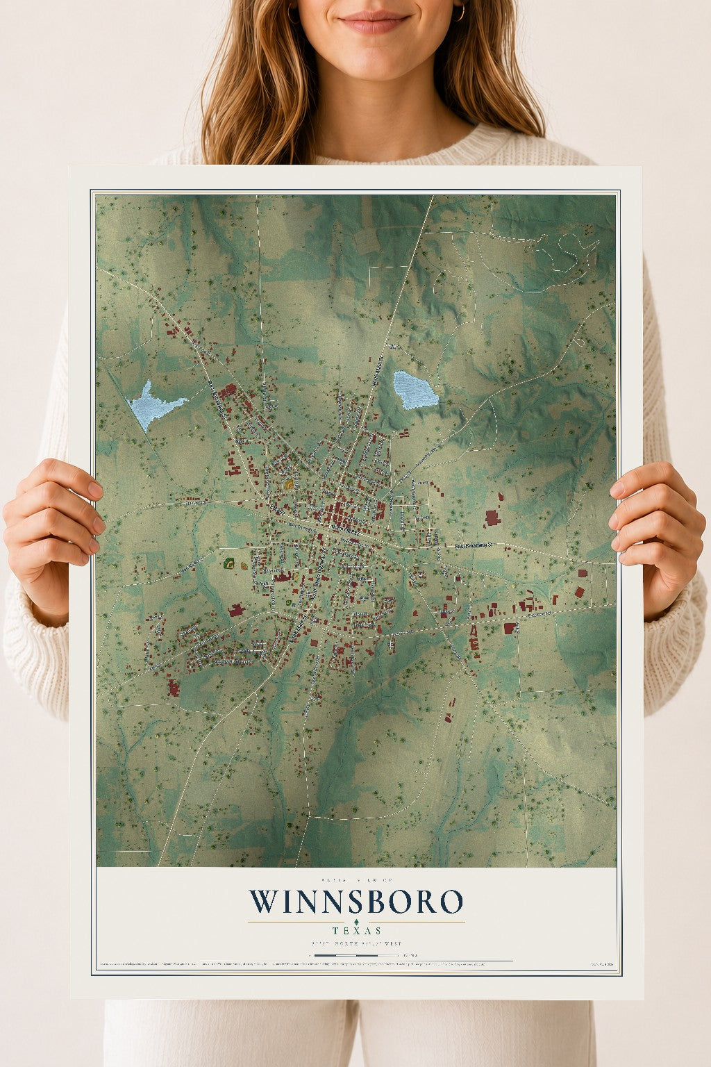 Map of Winnsboro, Texas, 18 x 24 inch unframed archival matte print