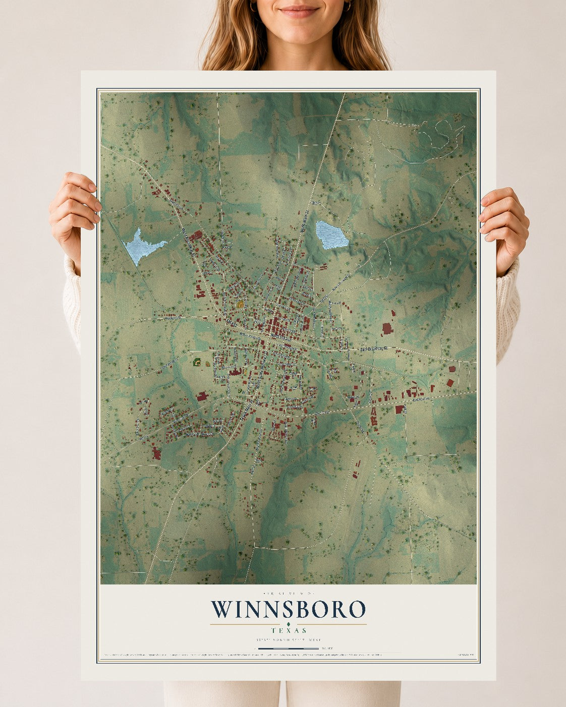 Map of Winnsboro, Texas, 24 x 36 inch unframed archival matte print