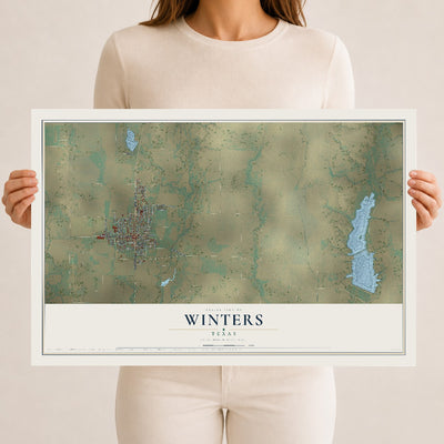 Map of Winters, Texas, 12 x 18 inch unframed archival matte print