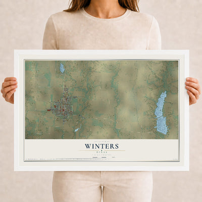 Map of Winters, Texas, 12 x 18 inch print in a white wood frame