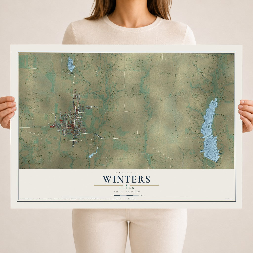 Map of Winters, Texas, 18 x 24 inch unframed archival matte print