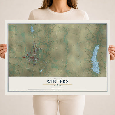 Map of Winters, Texas, 18 x 24 inch unframed archival matte print