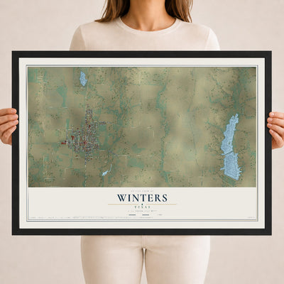 Map of Winters, Texas, 18 x 24 inch print in a black wood frame