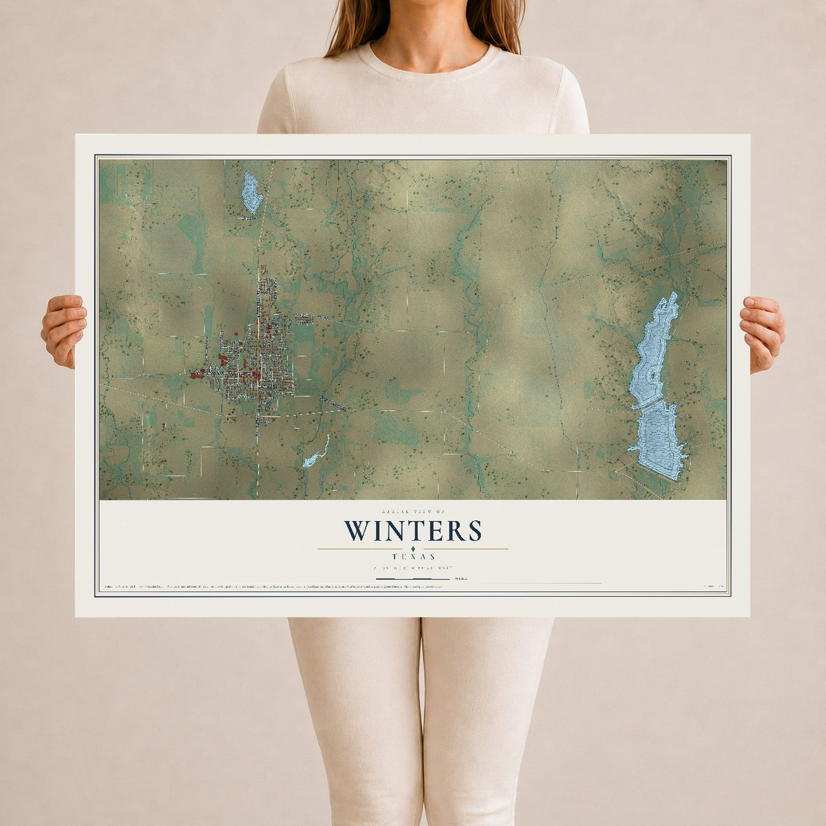 Map of Winters, Texas, 24 x 36 inch unframed archival matte print