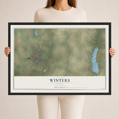 Map of Winters, Texas, 24 x 36 inch print in a black wood frame