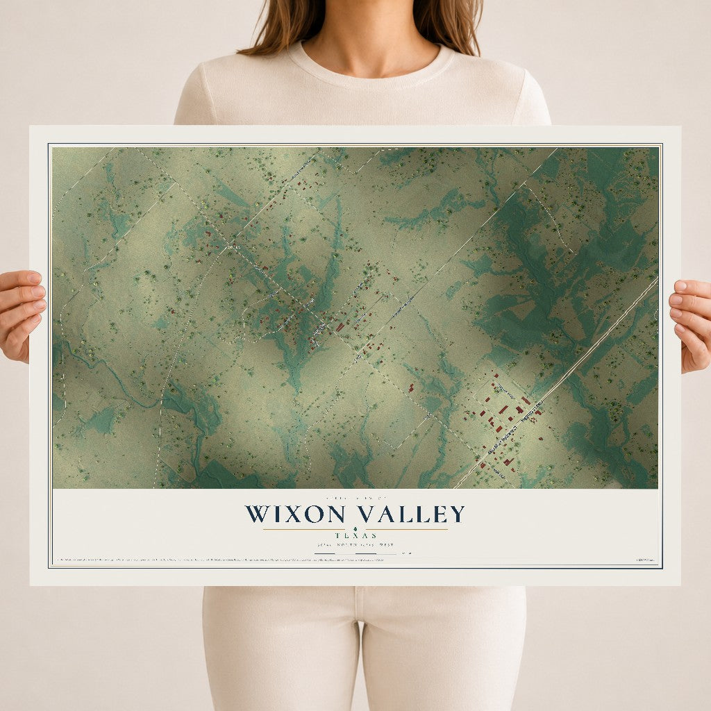 Map of Wixon Valley, Texas, 18 x 24 inch unframed archival matte print