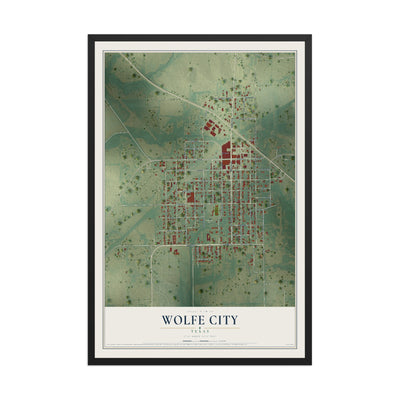 Map of Wolfe City, Texas, 12 x 18 inch print in a black wood frame