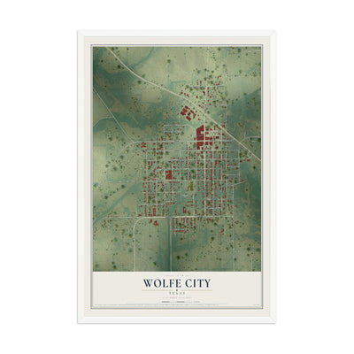 Map of Wolfe City, Texas, 12 x 18 inch print in a white wood frame