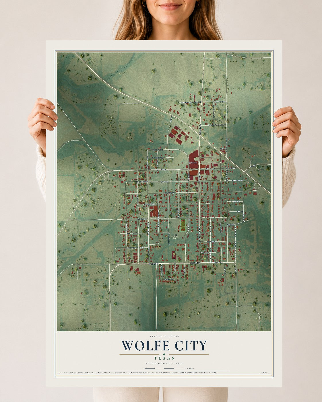 Map of Wolfe City, Texas, 24 x 36 inch unframed archival matte print