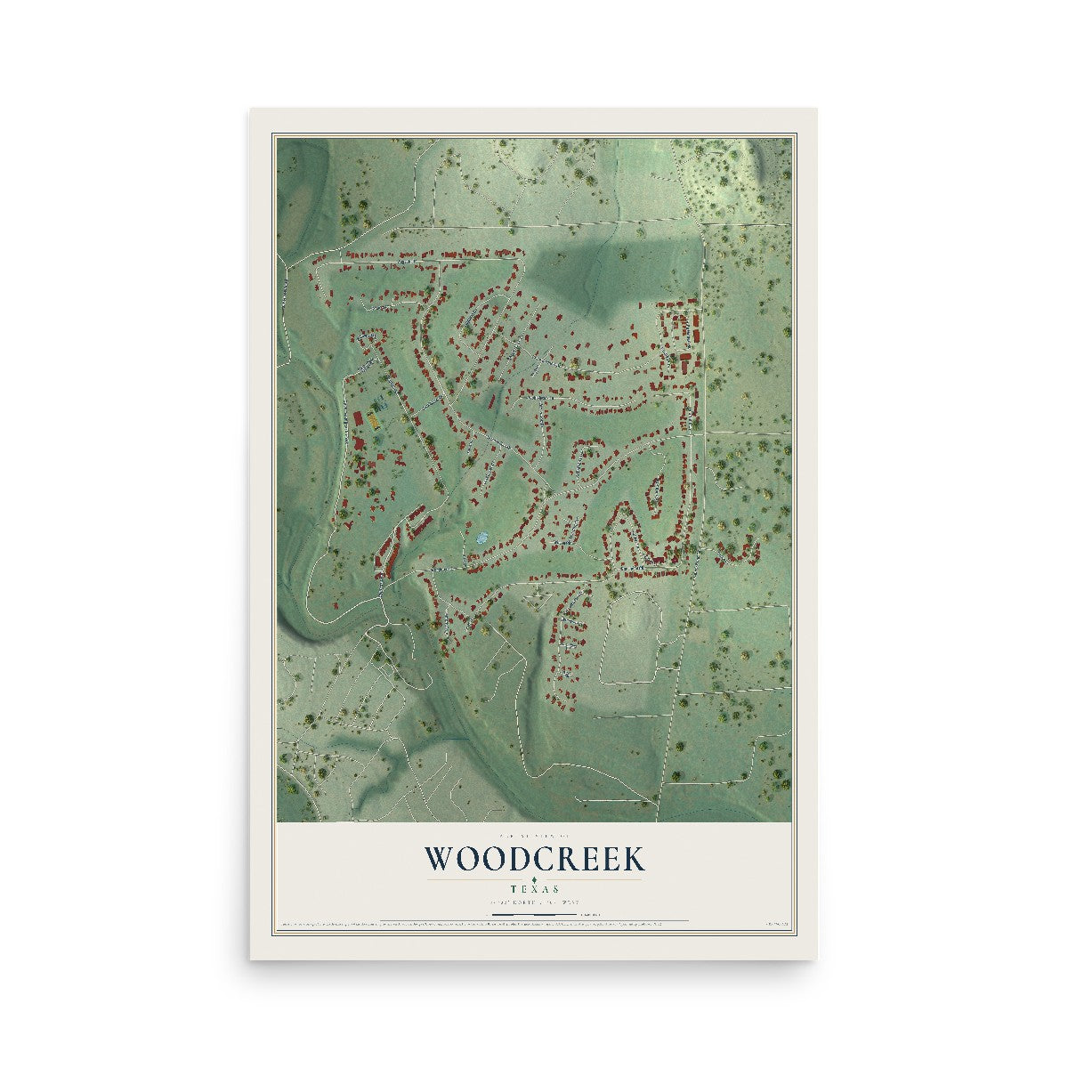 Map of Woodcreek, Texas, 12 x 18 inch unframed archival matte print