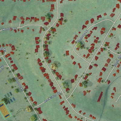 Second close-up of the map of Woodcreek, Texas print showing more streets and buildings