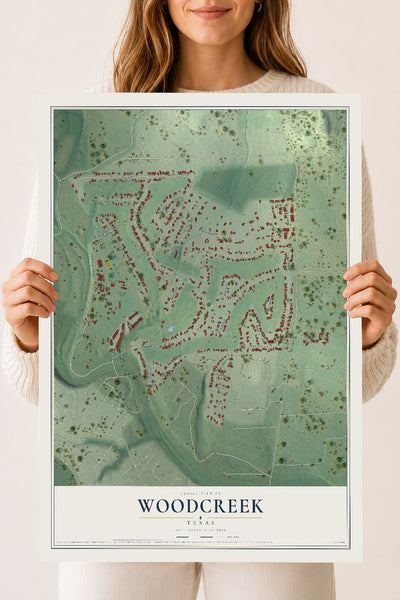 Map of Woodcreek, Texas, 18 x 24 inch unframed archival matte print