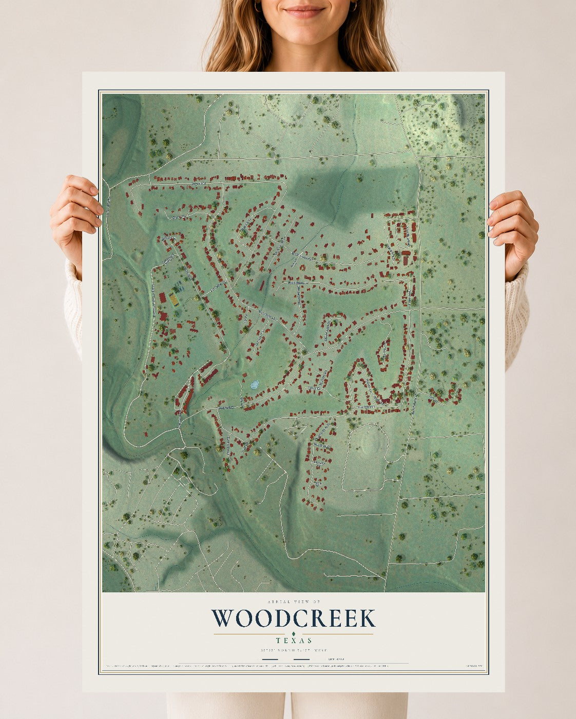 Map of Woodcreek, Texas, 24 x 36 inch unframed archival matte print