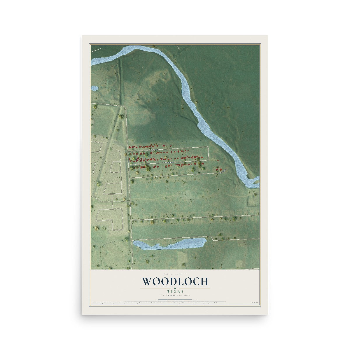 Map of Woodloch, Texas, 12 x 18 inch unframed archival matte print