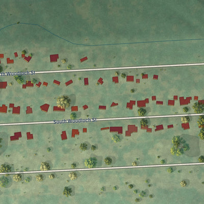 Second close-up of the map of Woodloch, Texas print showing more streets and buildings