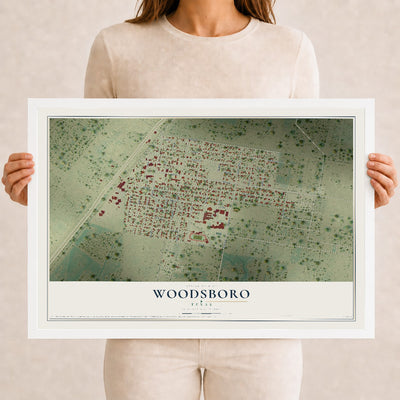 Map of Woodsboro, Texas, 12 x 18 inch print in a white wood frame