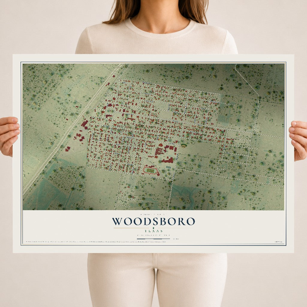Map of Woodsboro, Texas, 18 x 24 inch unframed archival matte print