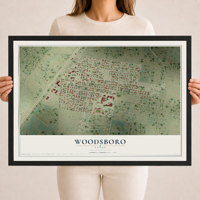 Map of Woodsboro, Texas, 18 x 24 inch print in a black wood frame