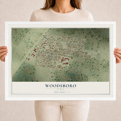 Map of Woodsboro, Texas, 18 x 24 inch print in a white wood frame