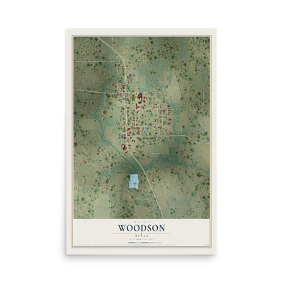 Map of Woodson, Texas, 12 x 18 inch unframed archival matte print
