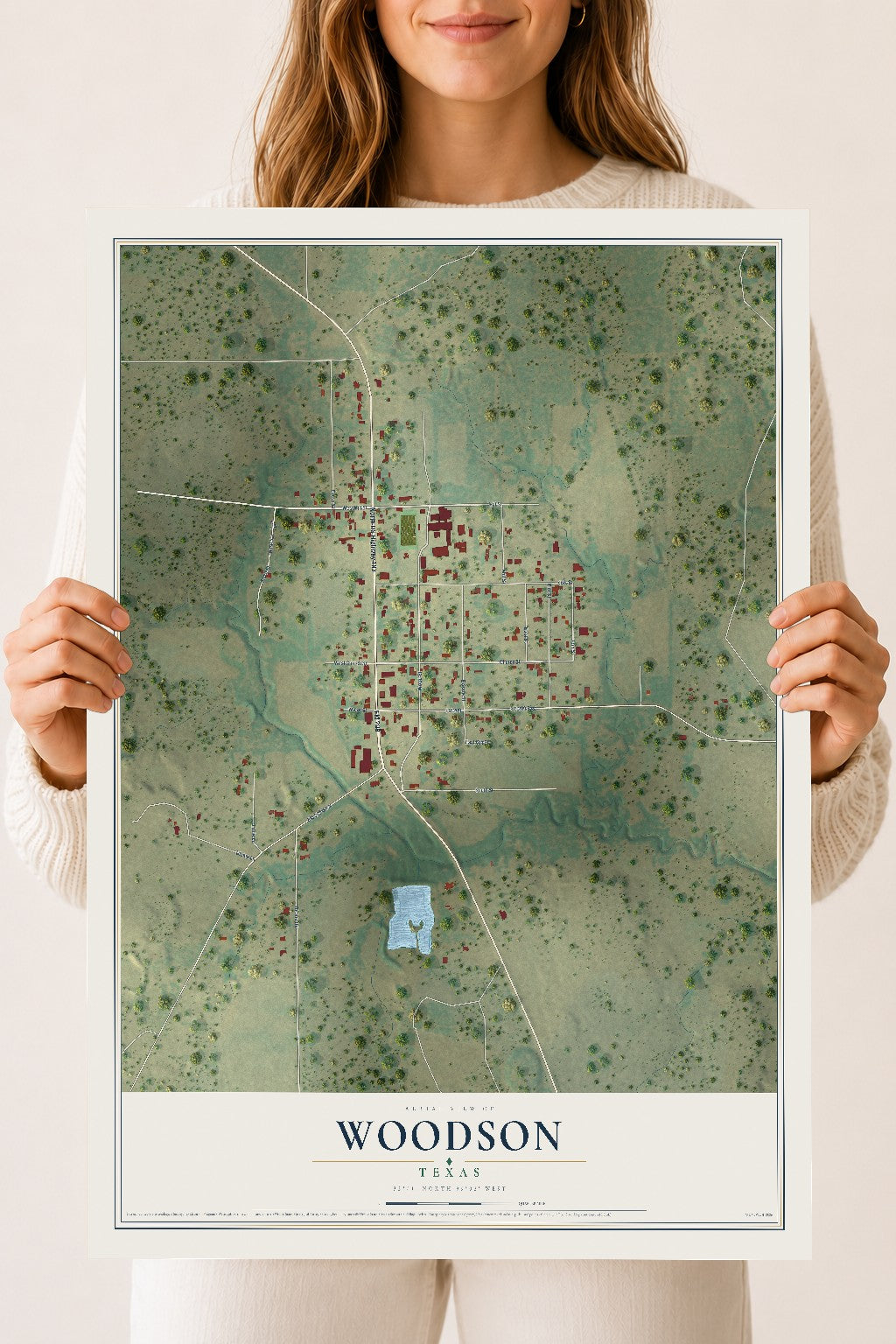 Map of Woodson, Texas, 18 x 24 inch unframed archival matte print