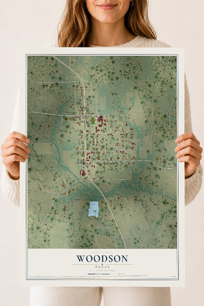 Map of Woodson, Texas, 18 x 24 inch unframed archival matte print