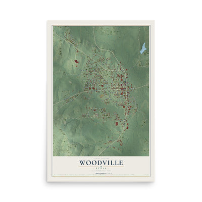 Map of Woodville, Texas, 12 x 18 inch unframed archival matte print