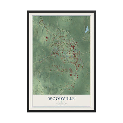 Map of Woodville, Texas, 12 x 18 inch print in a black wood frame