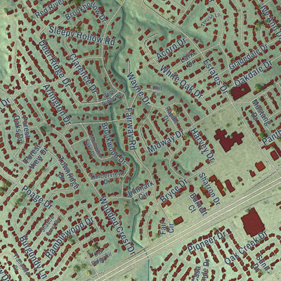 Close-up of the map of Woodway, Texas print showing street and building detail