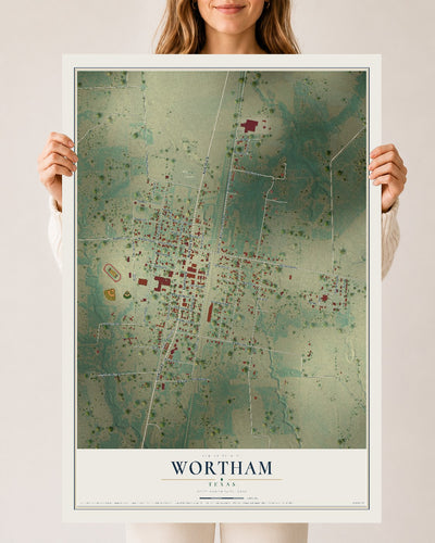 Map of Wortham, Texas, 24 x 36 inch unframed archival matte print