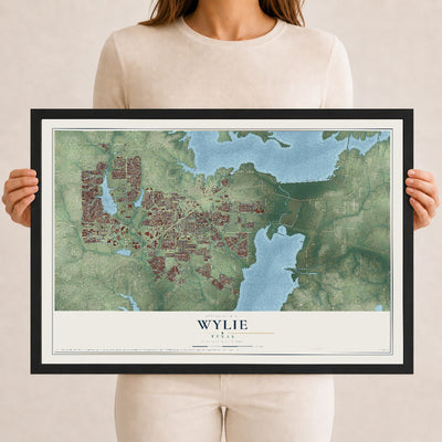 Map of Wylie, Texas, 12 x 18 inch print in a black wood frame