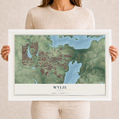 Map of Wylie, Texas, 12 x 18 inch print in a white wood frame