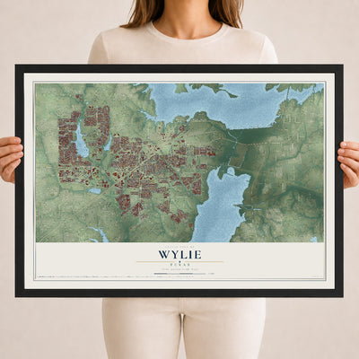 Map of Wylie, Texas, 18 x 24 inch print in a black wood frame