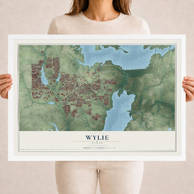 Map of Wylie, Texas, 18 x 24 inch print in a white wood frame