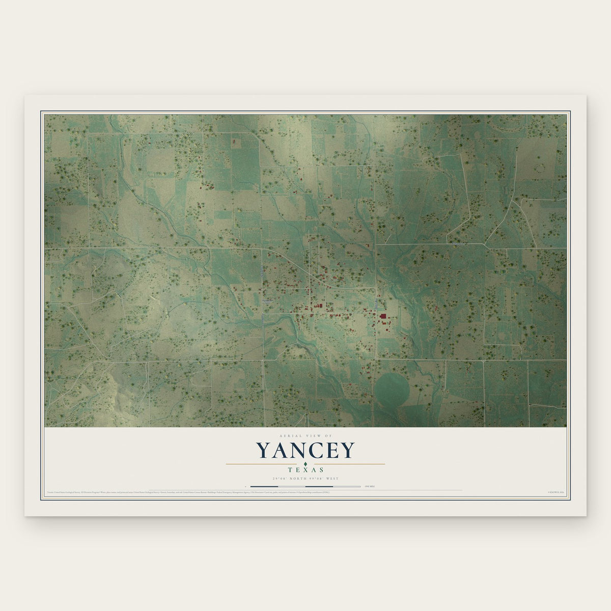 Yancey, Texas map print, the full design