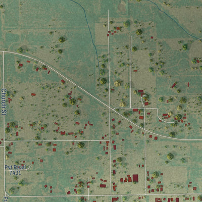Close-up of the map of Yancey, Texas print showing street and building detail