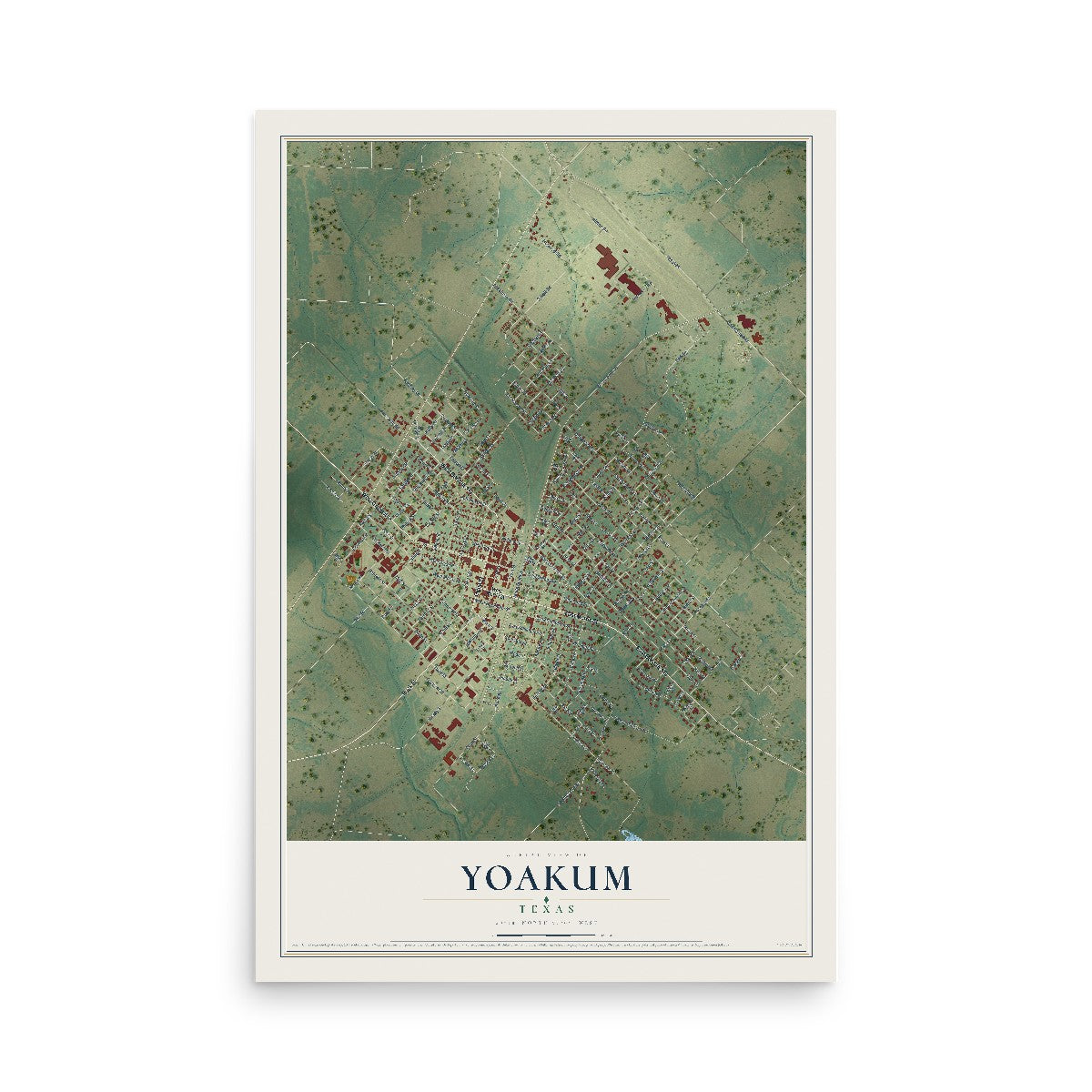 Map of Yoakum, Texas, 12 x 18 inch unframed archival matte print