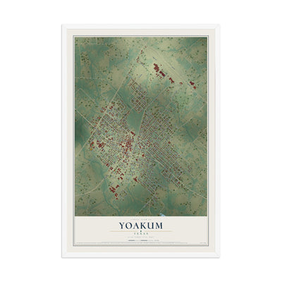 Map of Yoakum, Texas, 12 x 18 inch print in a white wood frame