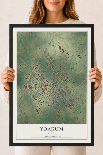 Map of Yoakum, Texas, 18 x 24 inch print in a black wood frame
