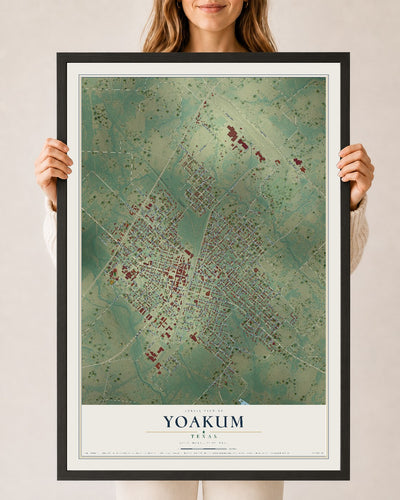 Map of Yoakum, Texas, 24 x 36 inch print in a black wood frame