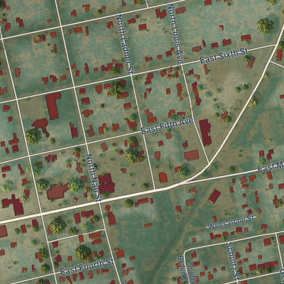 Second close-up of the map of Yorktown, Texas print showing more streets and buildings