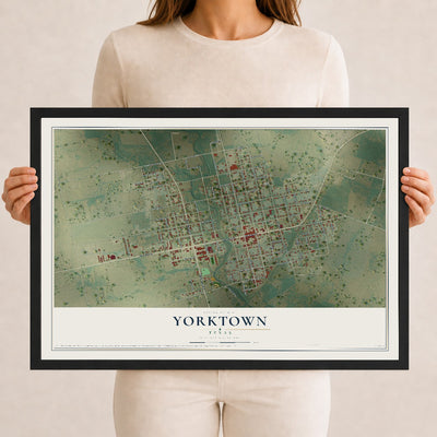 Map of Yorktown, Texas, 12 x 18 inch print in a black wood frame