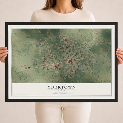 Map of Yorktown, Texas, 18 x 24 inch print in a black wood frame
