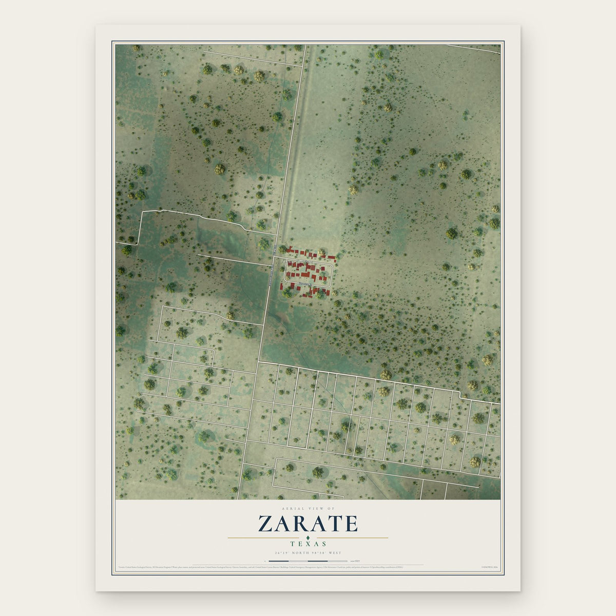 Zarate, Texas map print, the full design