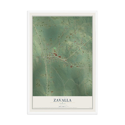 Map of Zavalla, Texas, 12 x 18 inch print in a white wood frame