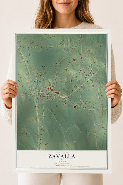 Map of Zavalla, Texas, 18 x 24 inch unframed archival matte print