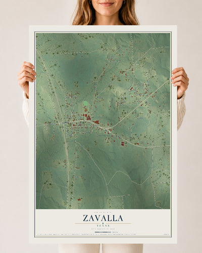 Map of Zavalla, Texas, 24 x 36 inch unframed archival matte print