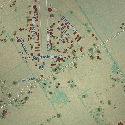 Close-up of the map of Zuehl, Texas print showing street and building detail