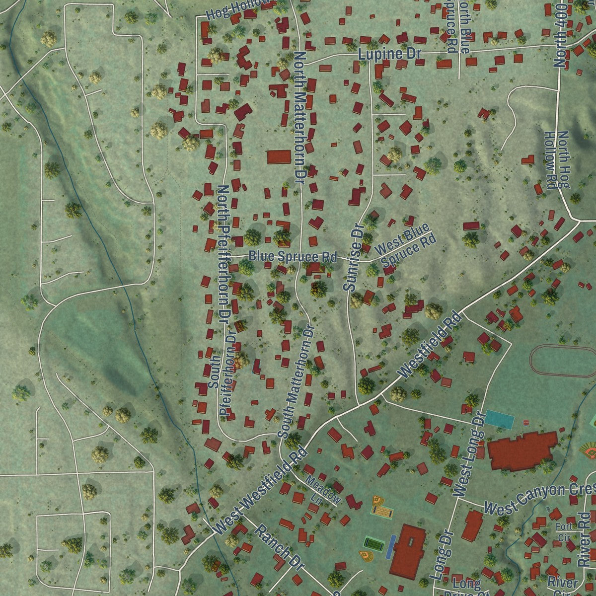 Second close-up of the map of Alpine, Utah print showing more streets and buildings