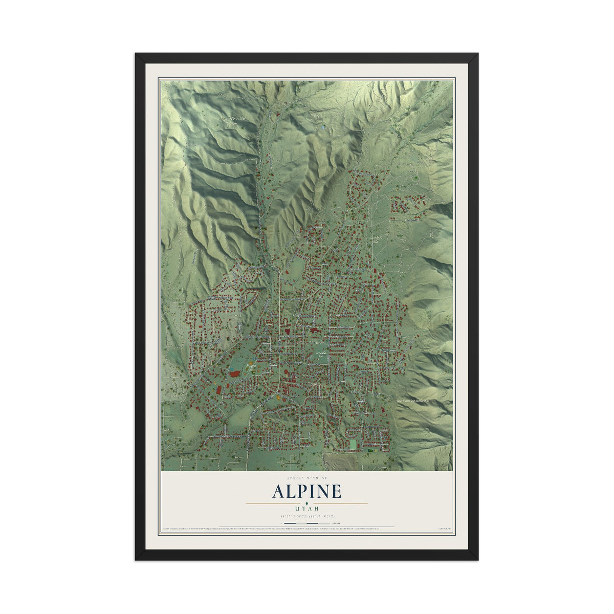 Map of Alpine, Utah, 12 x 18 inch print in a black wood frame